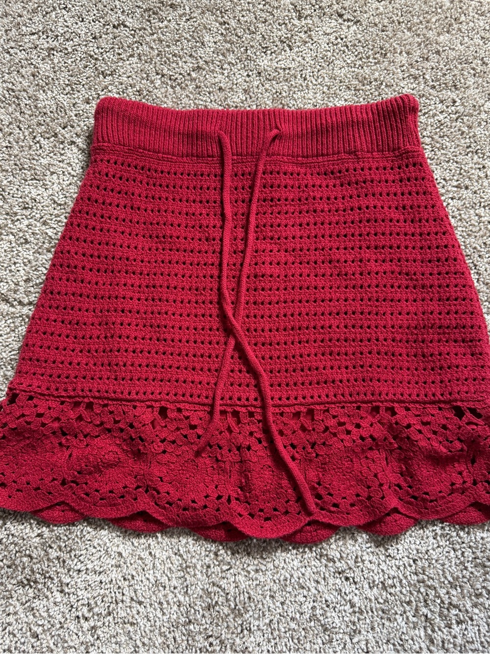 Universal Thread Red Crochet Mini Skirt with Scalloped Hem